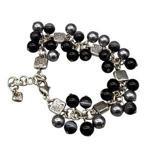 Brighton Mimosa Gray Black Silver Beaded Retired Bracelet